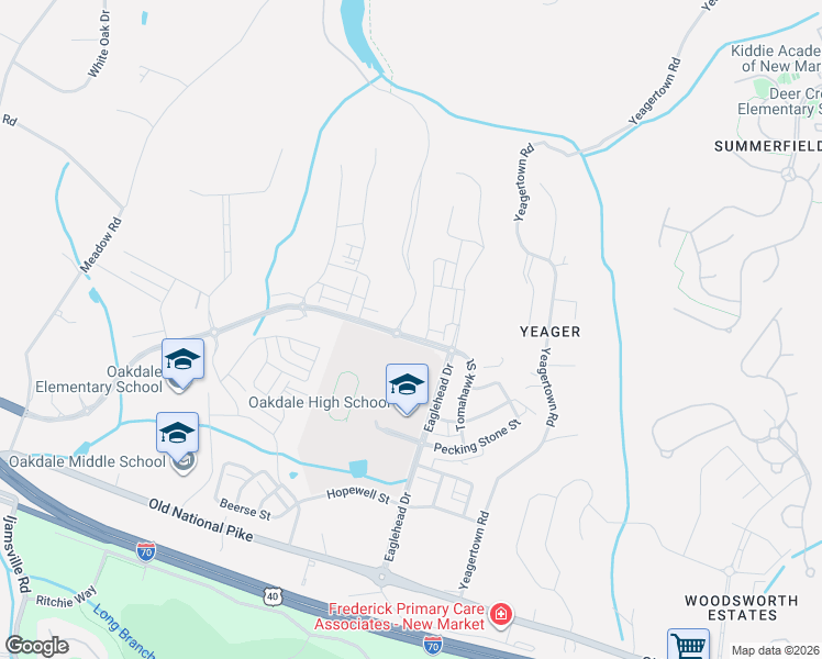 map of restaurants, bars, coffee shops, grocery stores, and more near 10240 Lake Linganore Boulevard in New Market