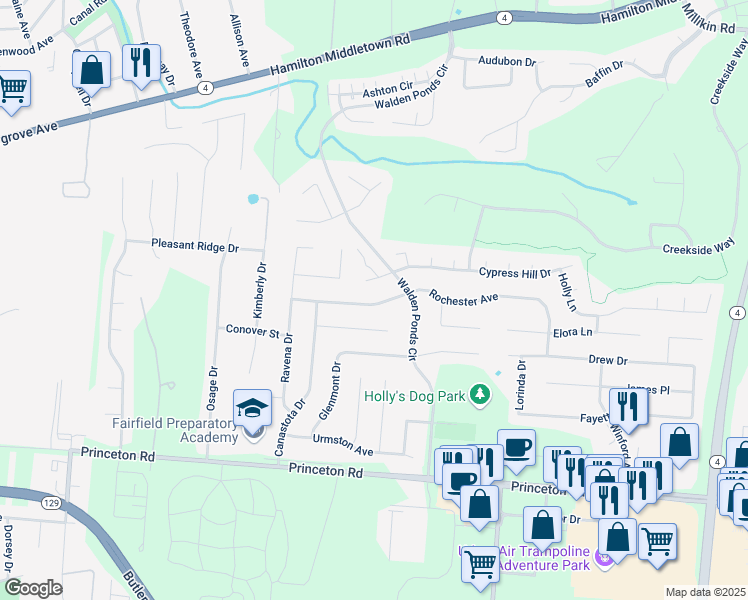 map of restaurants, bars, coffee shops, grocery stores, and more near 2646 Rochester Avenue in Hamilton