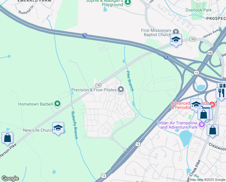 map of restaurants, bars, coffee shops, grocery stores, and more near 6218 Posey Street in Frederick
