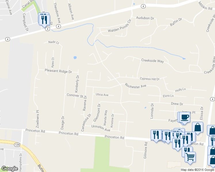 map of restaurants, bars, coffee shops, grocery stores, and more near 2646 Rochester Ave in Hamilton