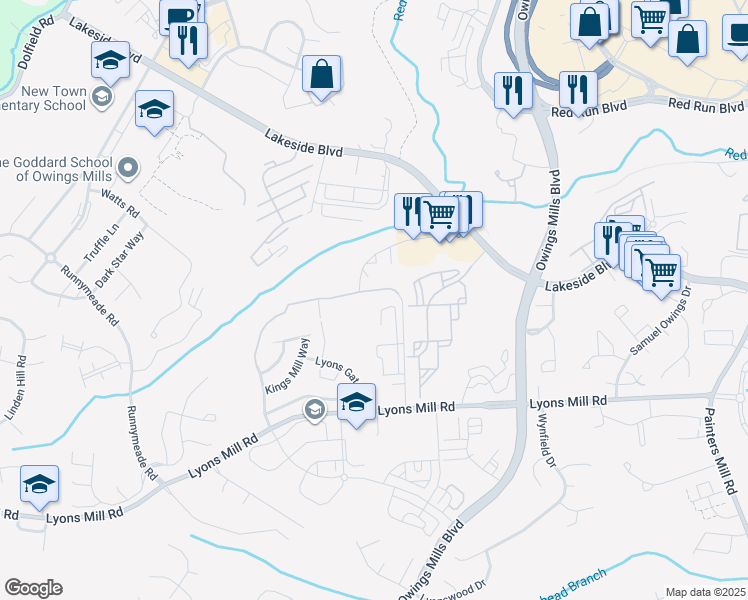 map of restaurants, bars, coffee shops, grocery stores, and more near 4750 Coyle Road in Owings Mills