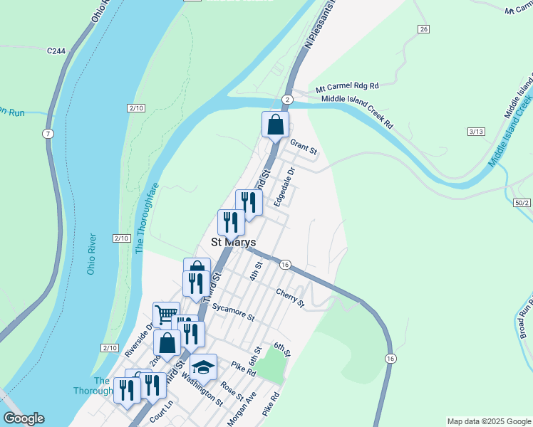 map of restaurants, bars, coffee shops, grocery stores, and more near 205 Fairview Avenue in St. Marys