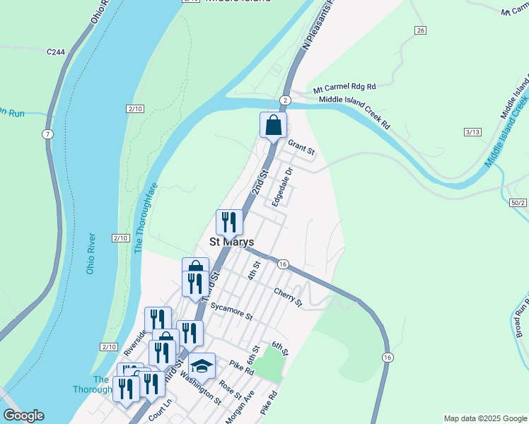 map of restaurants, bars, coffee shops, grocery stores, and more near 205 Fairview Ave in St Marys