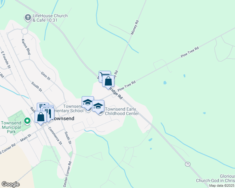 map of restaurants, bars, coffee shops, grocery stores, and more near 6007 Summit Bridge Road in Townsend