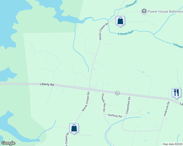 map of restaurants, bars, coffee shops, grocery stores, and more near 4521 Wards Chapel Road in Owings Mills