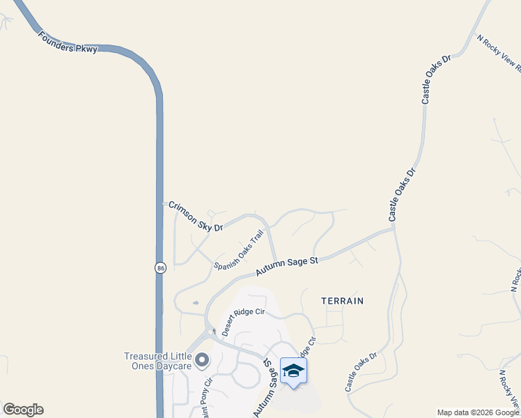 map of restaurants, bars, coffee shops, grocery stores, and more near 3462 Alta Sierra Way in Castle Rock