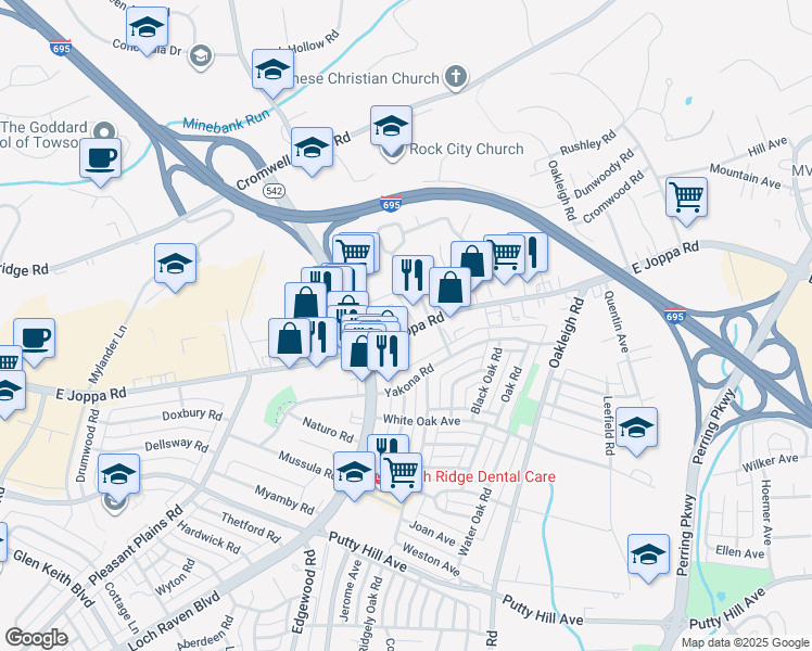 map of restaurants, bars, coffee shops, grocery stores, and more near 8703 Loch Bend Drive in Baltimore