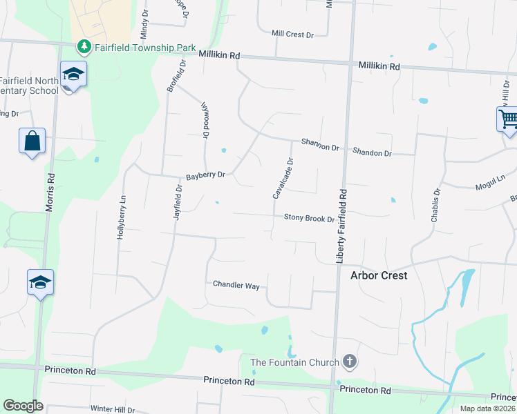 map of restaurants, bars, coffee shops, grocery stores, and more near 6303 Cavalcade Drive in Hamilton