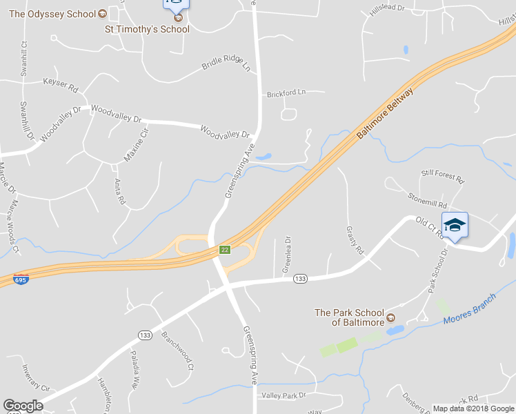 map of restaurants, bars, coffee shops, grocery stores, and more near 7901 Greenspring Avenue in Pikesville