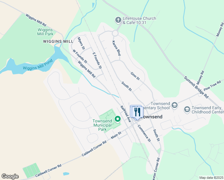 map of restaurants, bars, coffee shops, grocery stores, and more near 648 Wiggins Mill Road in Townsend