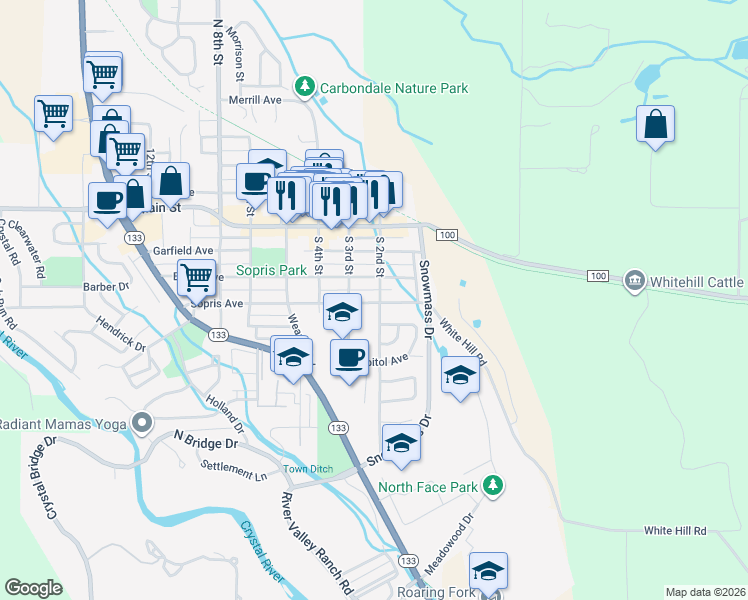 map of restaurants, bars, coffee shops, grocery stores, and more near 1/2 South 3rd Street in Carbondale