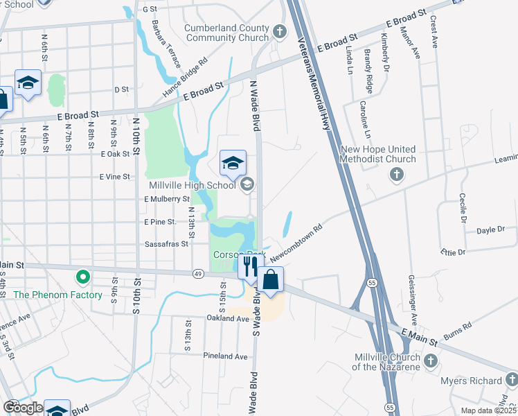 map of restaurants, bars, coffee shops, grocery stores, and more near 200 County Road 678 in Millville