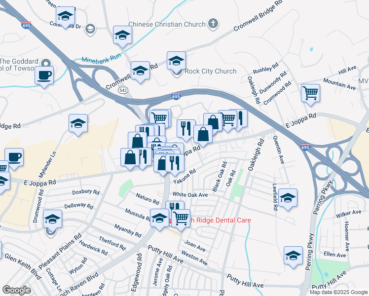 map of restaurants, bars, coffee shops, grocery stores, and more near 8703 Loch Bend Drive in Baltimore