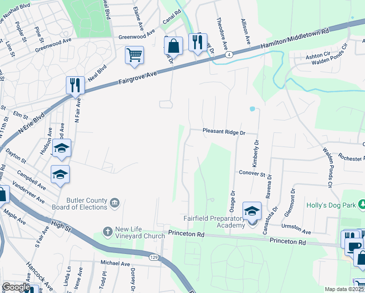 map of restaurants, bars, coffee shops, grocery stores, and more near 2708 Zoellners Ridge in Hamilton