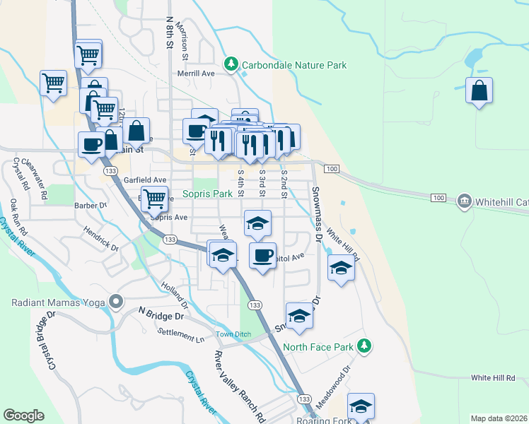 map of restaurants, bars, coffee shops, grocery stores, and more near 296 South 3rd Street in Carbondale