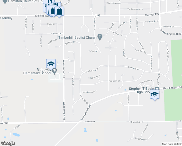 map of restaurants, bars, coffee shops, grocery stores, and more near 256 Timber Hill Drive in Hamilton