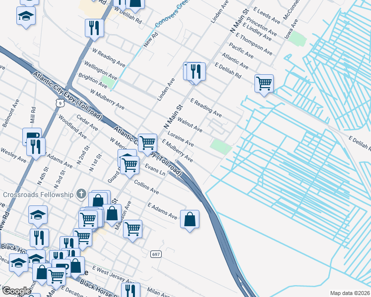 map of restaurants, bars, coffee shops, grocery stores, and more near 22 Loraine Avenue in Pleasantville