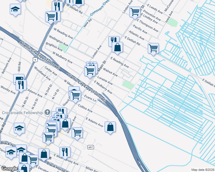 map of restaurants, bars, coffee shops, grocery stores, and more near 22 Loraine Avenue in Pleasantville