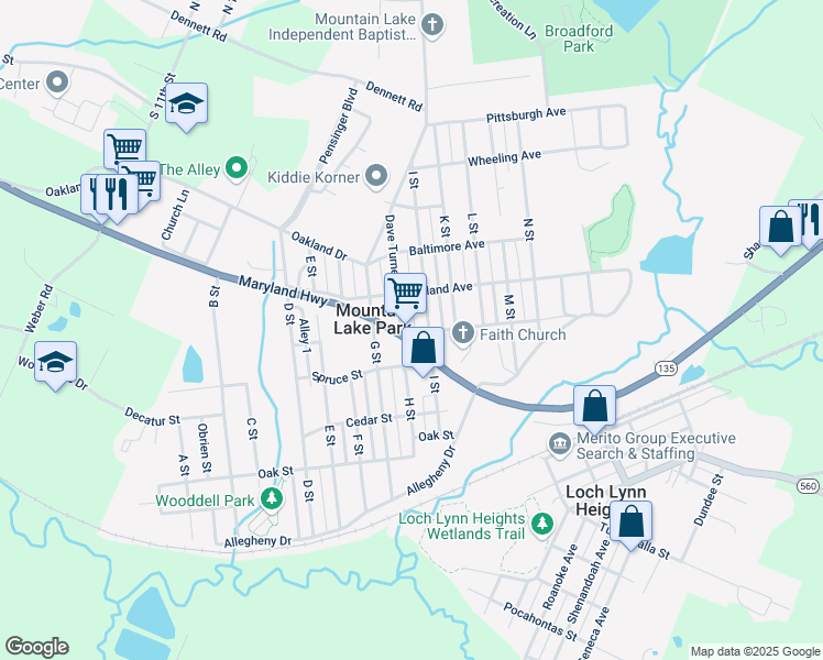 map of restaurants, bars, coffee shops, grocery stores, and more near 415 I Street in Oakland