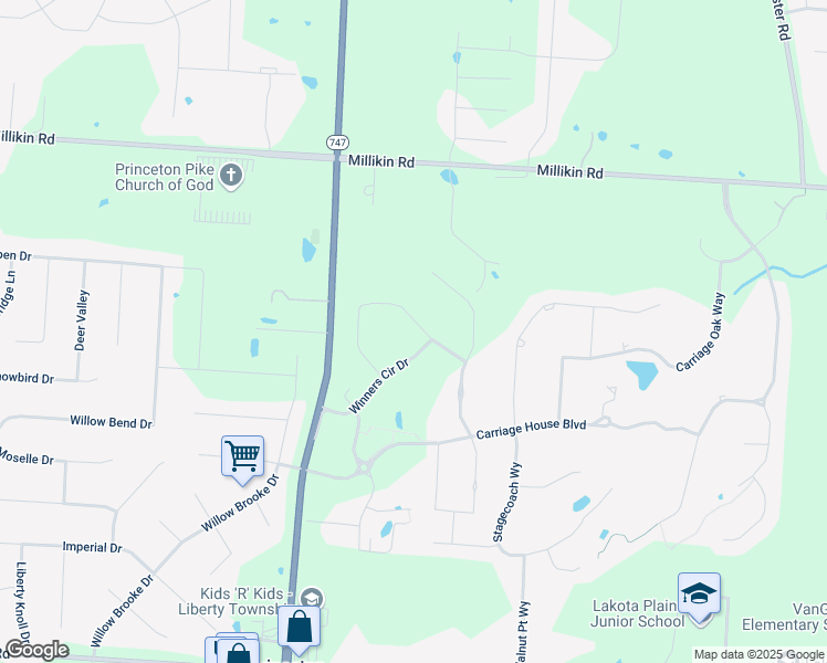 map of restaurants, bars, coffee shops, grocery stores, and more near 5088 Breeders Cup Circle in Butler County