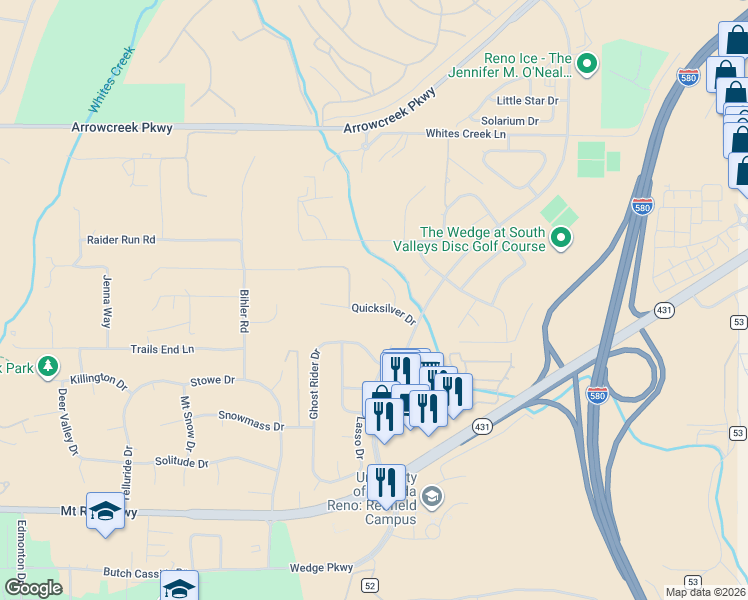 map of restaurants, bars, coffee shops, grocery stores, and more near 605 Sugar Tree Court in Reno
