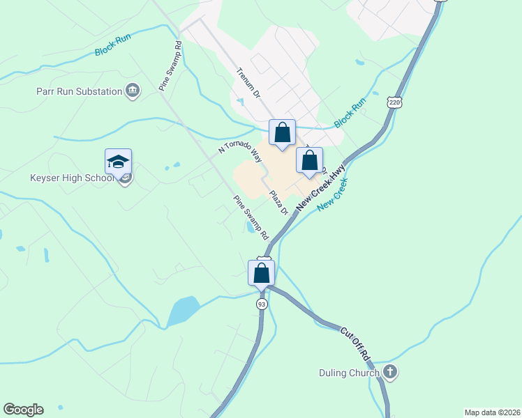 map of restaurants, bars, coffee shops, grocery stores, and more near 2408 New Creek Highway in Keyser