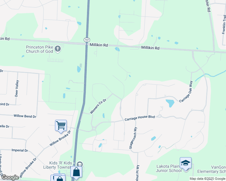 map of restaurants, bars, coffee shops, grocery stores, and more near 5088 Breeders Cup Circle in Butler County