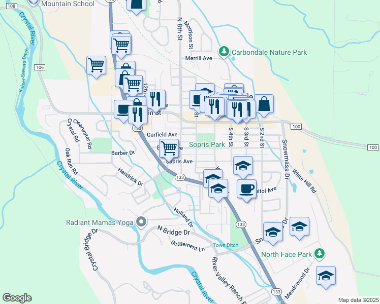 map of restaurants, bars, coffee shops, grocery stores, and more near 703 Euclid Avenue in Carbondale