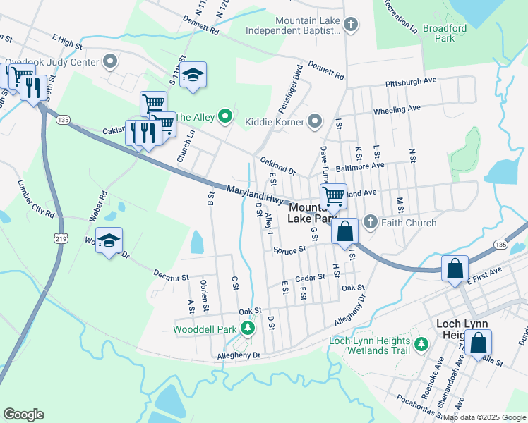 map of restaurants, bars, coffee shops, grocery stores, and more near 411 D Street in Oakland