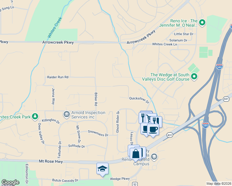 map of restaurants, bars, coffee shops, grocery stores, and more near 515 Silversmith Place in Reno