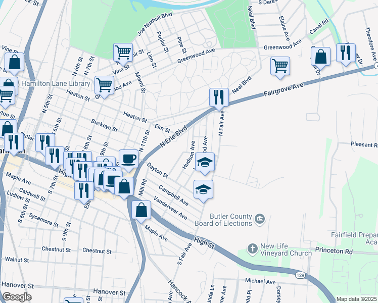 map of restaurants, bars, coffee shops, grocery stores, and more near 310 Hudson Avenue in Hamilton
