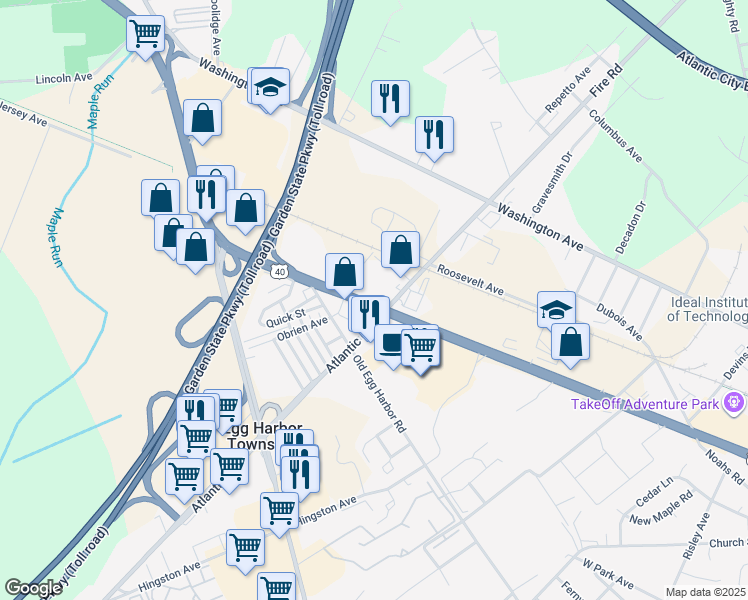 map of restaurants, bars, coffee shops, grocery stores, and more near 6752 East Black Horse Pike in Egg Harbor Township