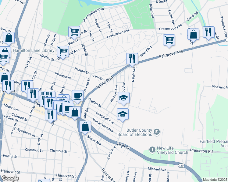 map of restaurants, bars, coffee shops, grocery stores, and more near 310 Hudson Avenue in Hamilton