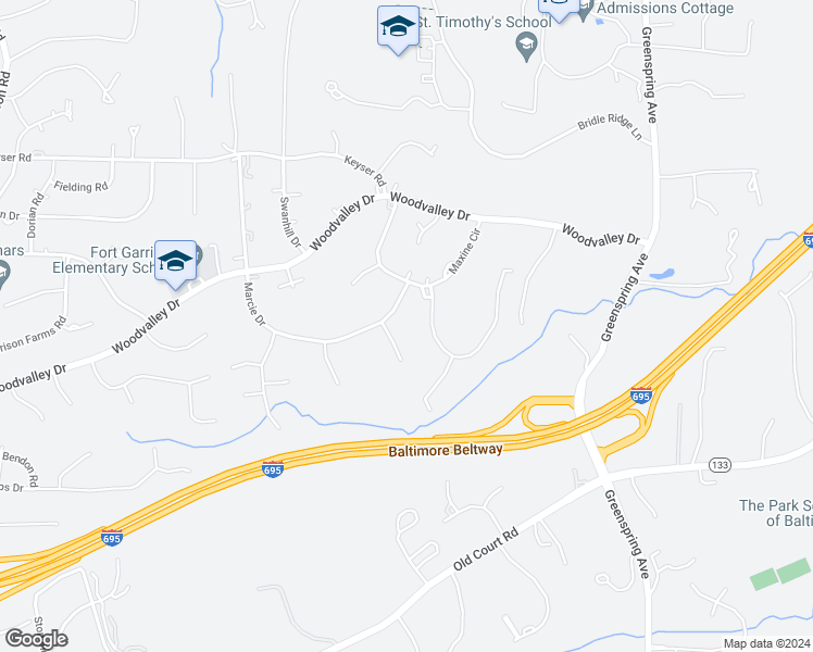 map of restaurants, bars, coffee shops, grocery stores, and more near 8202 Marcie Drive in Pikesville