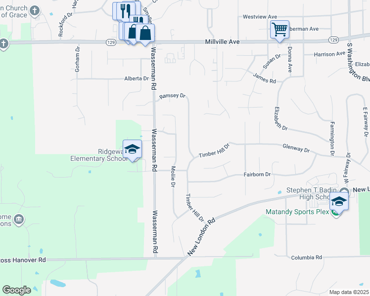 map of restaurants, bars, coffee shops, grocery stores, and more near 103 Ramsey Drive in Hamilton