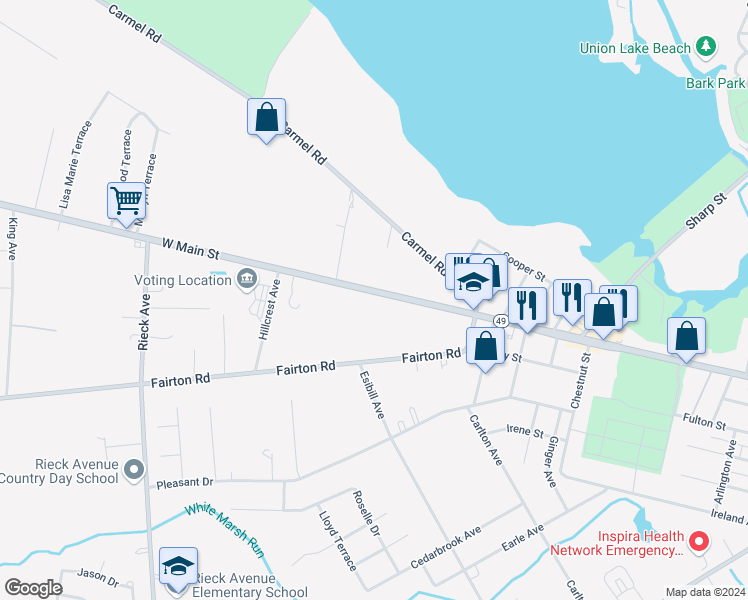 map of restaurants, bars, coffee shops, grocery stores, and more near 1209 West Main Street in Millville