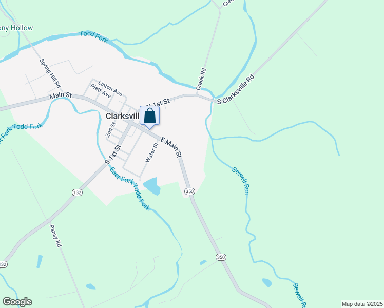 map of restaurants, bars, coffee shops, grocery stores, and more near 281 East Main Street in Clarksville