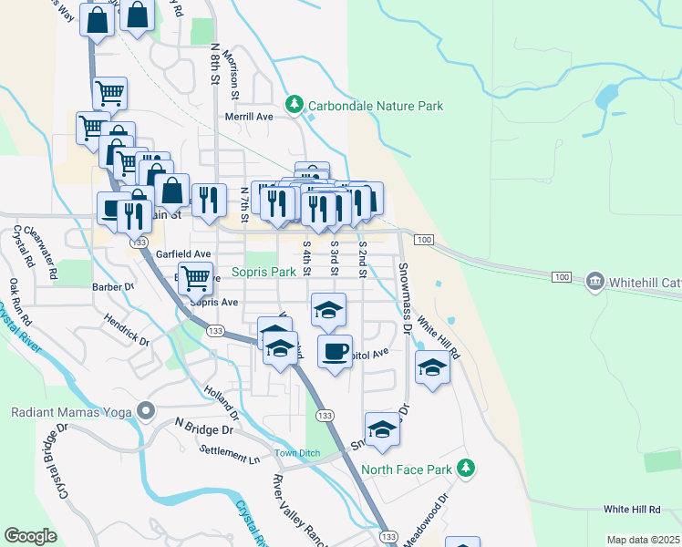 map of restaurants, bars, coffee shops, grocery stores, and more near 251-279 Euclid Avenue in Carbondale