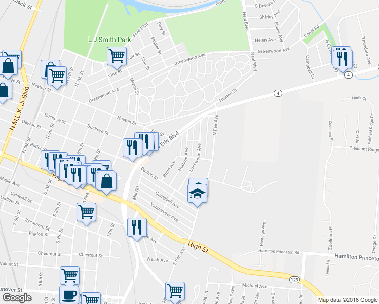 map of restaurants, bars, coffee shops, grocery stores, and more near 310 Hudson Avenue in Hamilton