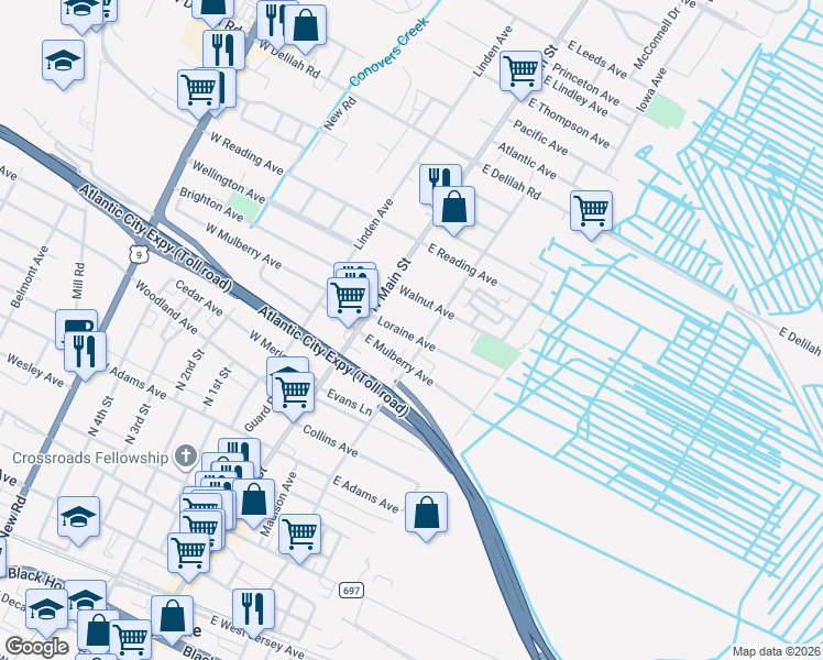 map of restaurants, bars, coffee shops, grocery stores, and more near 22 Loraine Avenue in Pleasantville
