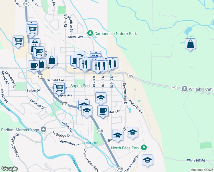 map of restaurants, bars, coffee shops, grocery stores, and more near 251 Euclid Avenue in Carbondale