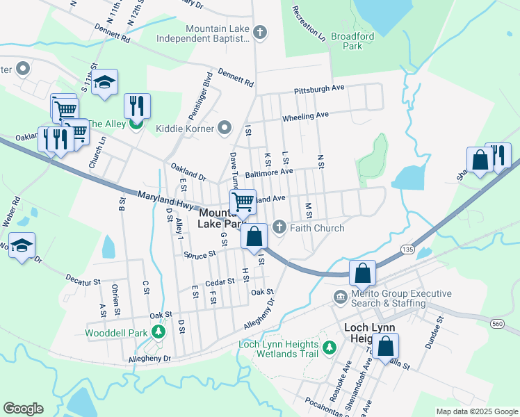 map of restaurants, bars, coffee shops, grocery stores, and more near 415 I St in Oakland
