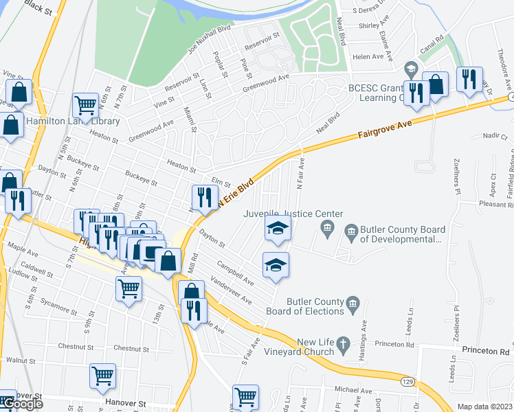 map of restaurants, bars, coffee shops, grocery stores, and more near 317 Hudson Avenue in Hamilton