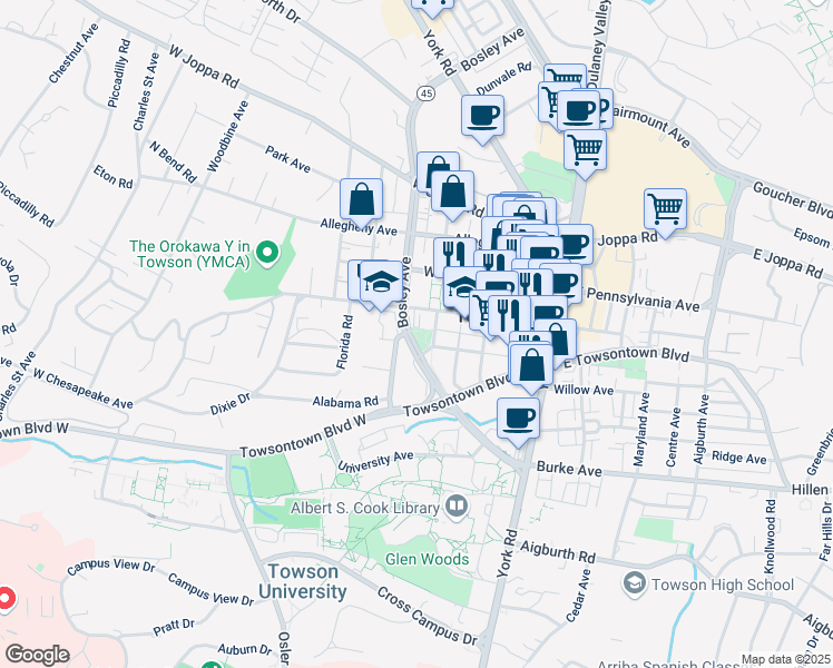 map of restaurants, bars, coffee shops, grocery stores, and more near 208 West Susquehanna Avenue in Baltimore