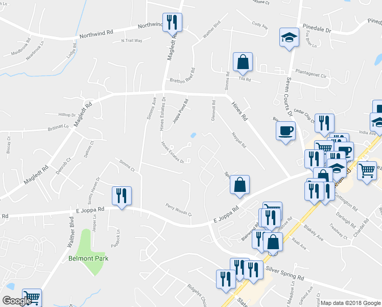 map of restaurants, bars, coffee shops, grocery stores, and more near 9221 Hines Estates Drive in Parkville
