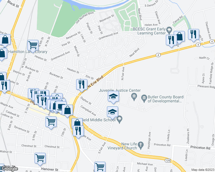map of restaurants, bars, coffee shops, grocery stores, and more near 320 Hudson Avenue in Hamilton