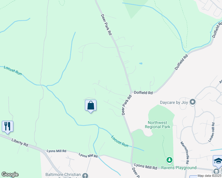 map of restaurants, bars, coffee shops, grocery stores, and more near 10120 Barnes Avenue in Owings Mills