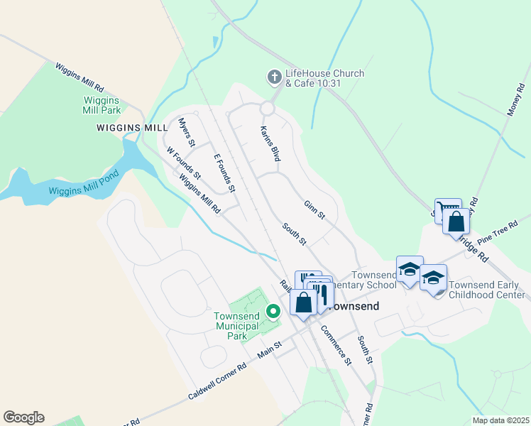 map of restaurants, bars, coffee shops, grocery stores, and more near 1156 East Founds Street in Townsend