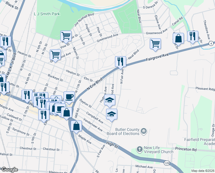 map of restaurants, bars, coffee shops, grocery stores, and more near 310 Hudson Avenue in Hamilton