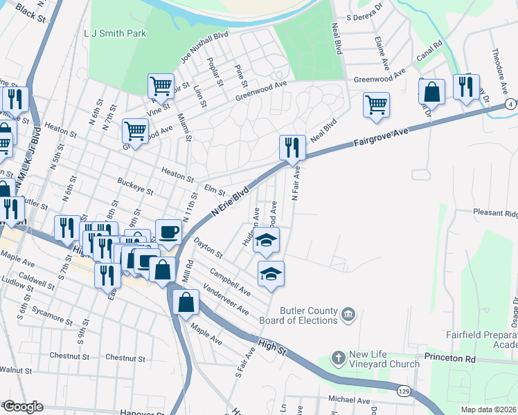 map of restaurants, bars, coffee shops, grocery stores, and more near 310 Hudson Avenue in Hamilton